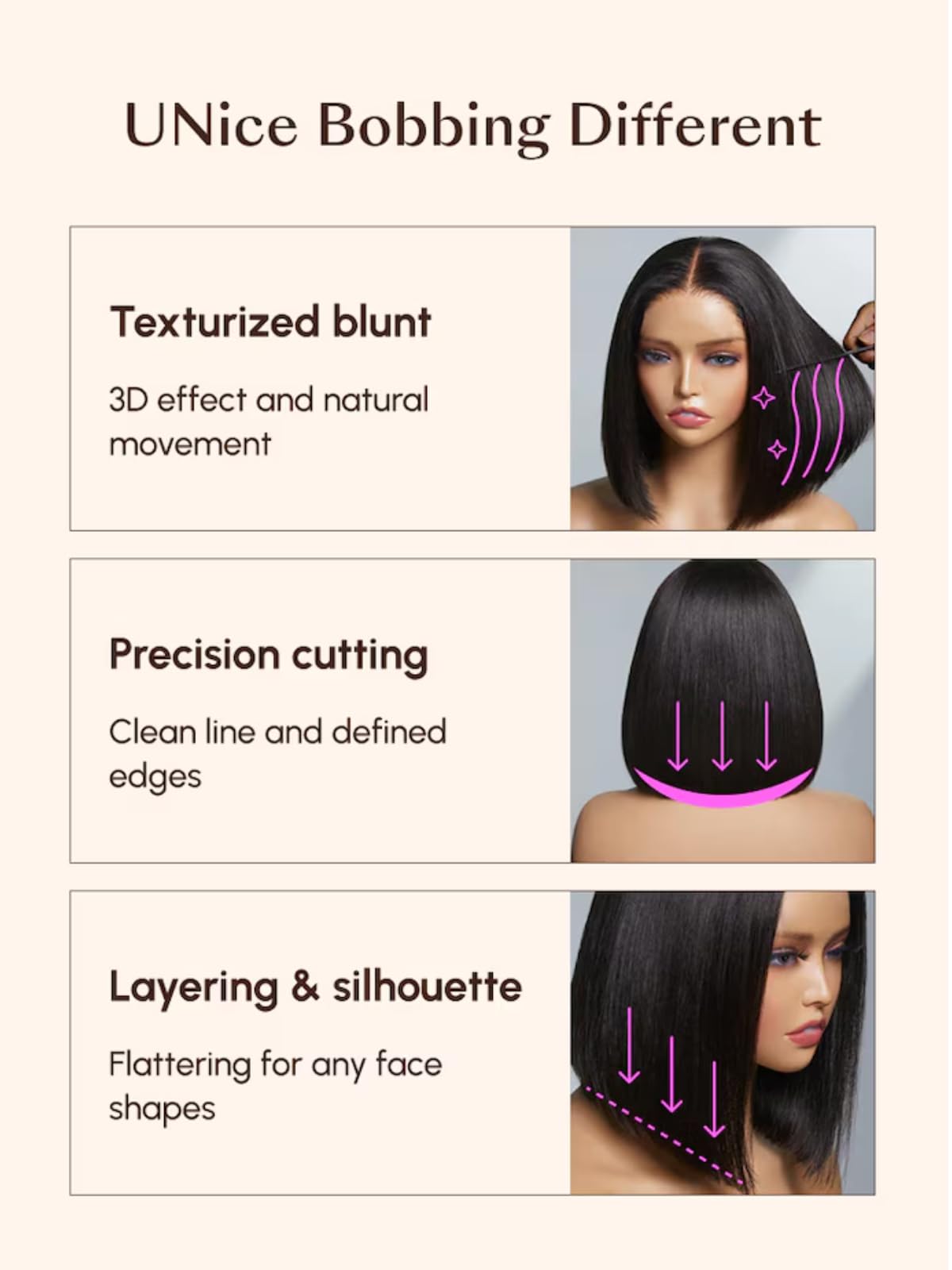 UNICE Bye Bye Knots Wig Yaki Kinky Straight Bob Wigs Human Hair Pre Bleached Invisible Knots 7x5 Lace Front Wigs Human Hair Pre Everything Glueless Wigs Pre Plucked Pre Cut Lace 12 inch