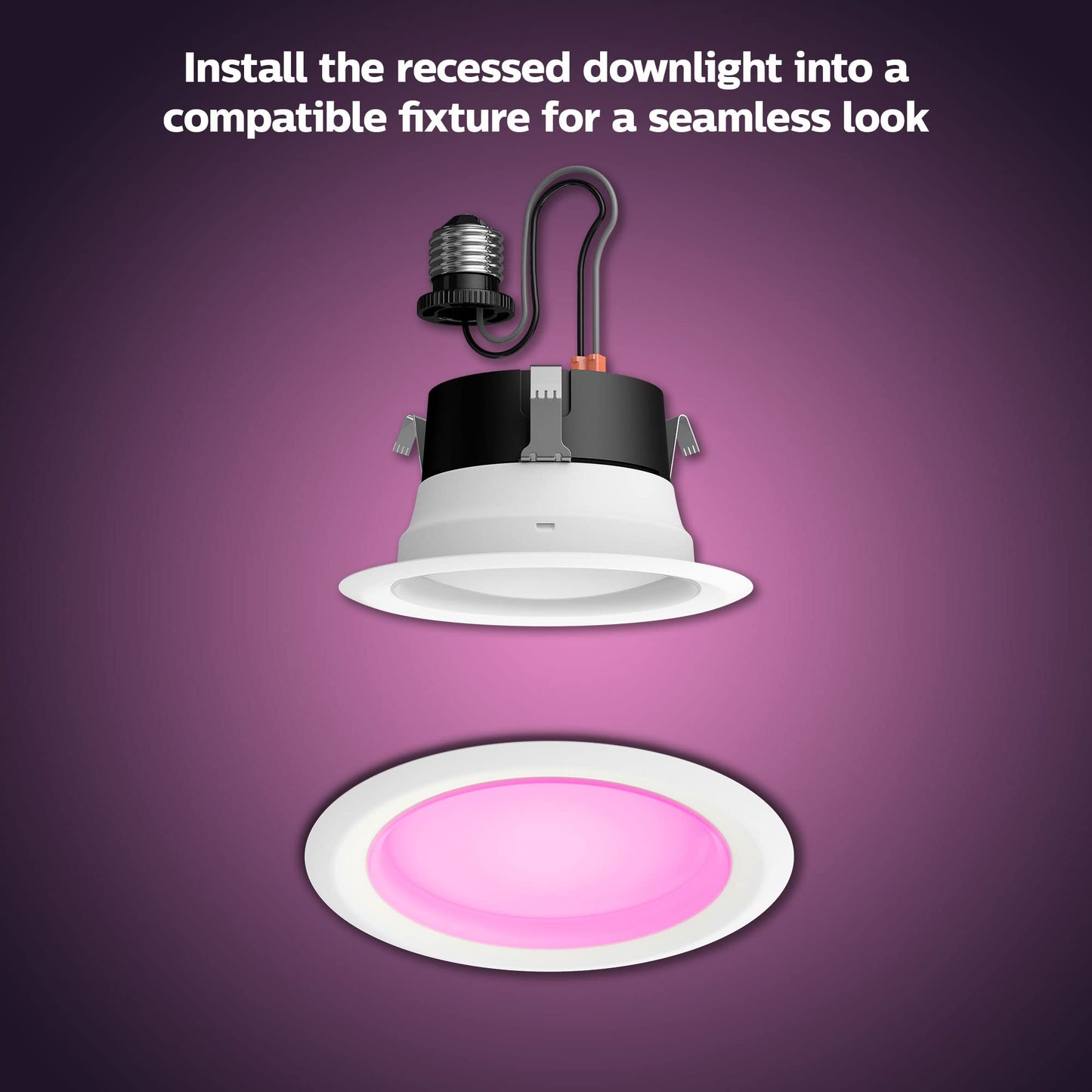 Philips Hue Smart Retrofit Recessed Lighting 4 inch - White and Color Ambiance Color-Changing Light - 850 Lumen - Control with Hue App - compatible with Alexa, Google Assistant, Apple Homekit - 1 Pack