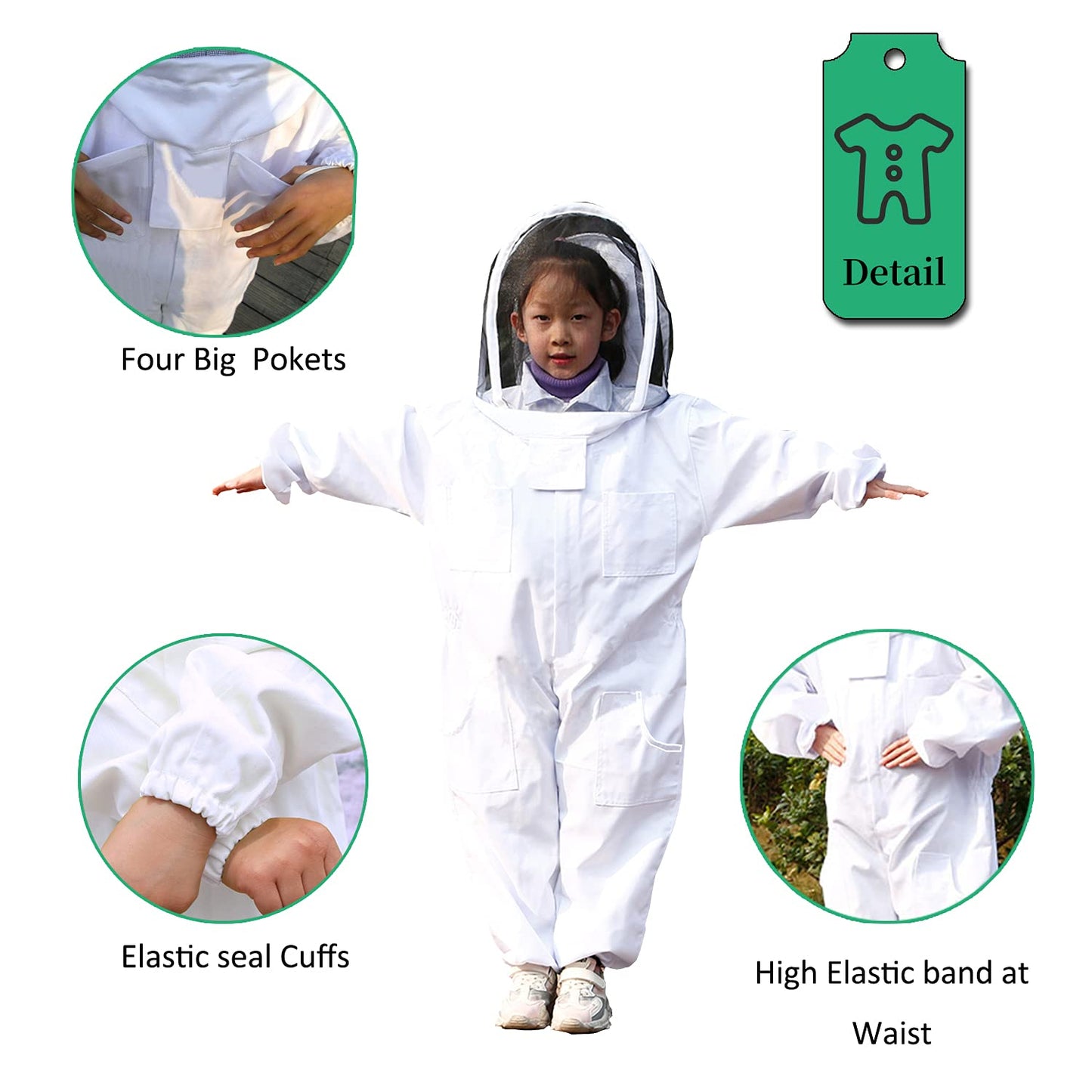 Professional Bee Suit for Kid and Girl, Kid Beekeeping Suit Beekeeper Suit with Glove &Ventilated Hood, Multi-Size Bee Outfit for Backyard and Bee Keeper for Bee Keeper Catcher Christmas Costume