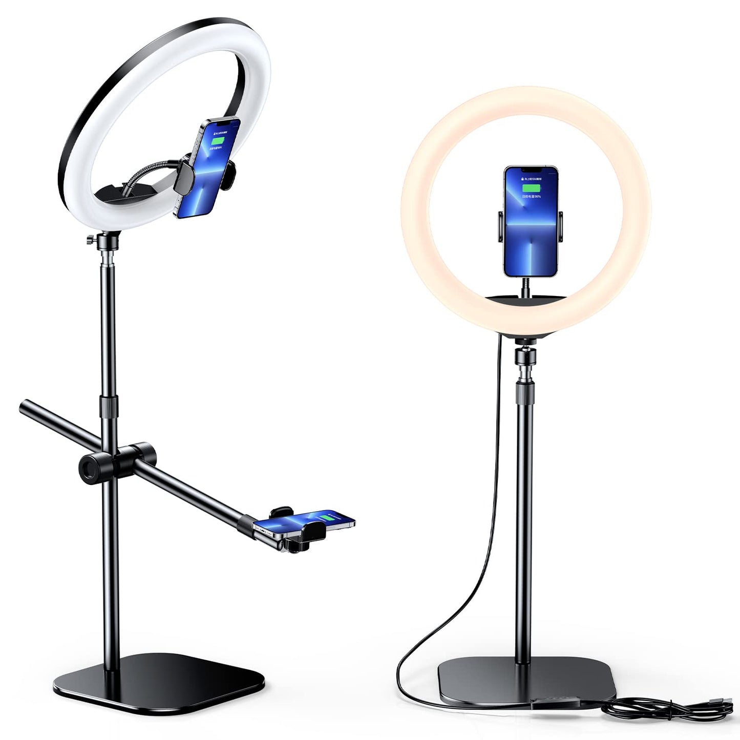Overhead Phone Mount,Overhead Camera Mount Stand[Anti-Shaking] with 10.5" Ring Light,Desk Stand for iPhone with Ring Light for Video Recording,Zoom Meeting,YouTube,TikTok