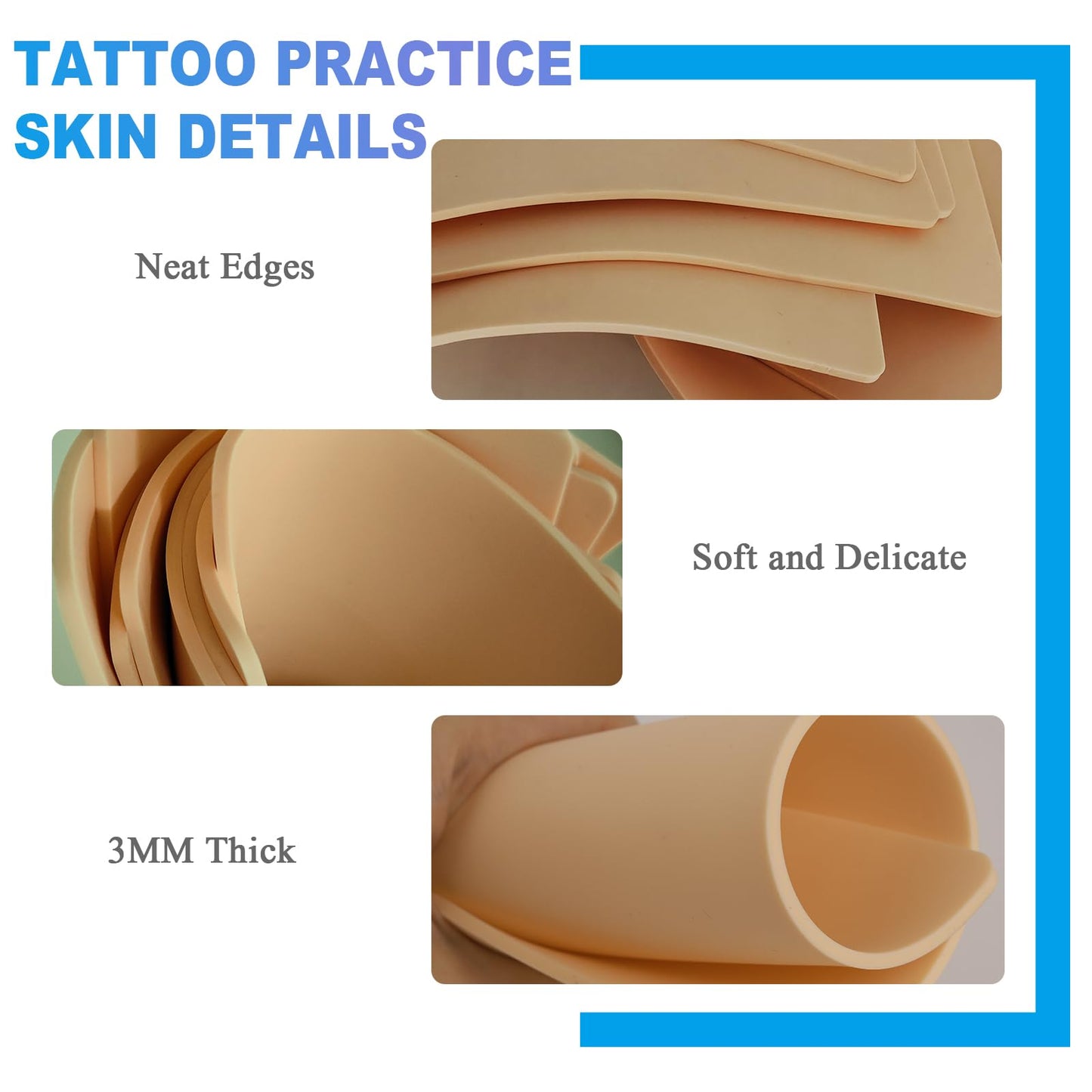 Emalla 3MM Fake Tattoo Skin - 20Pcs Thick Skin Practice Kit 7.48"x5.6" Double Sides Fake Skin Soft Silicone Practice for Beginners and Artists Tattoo Supplies