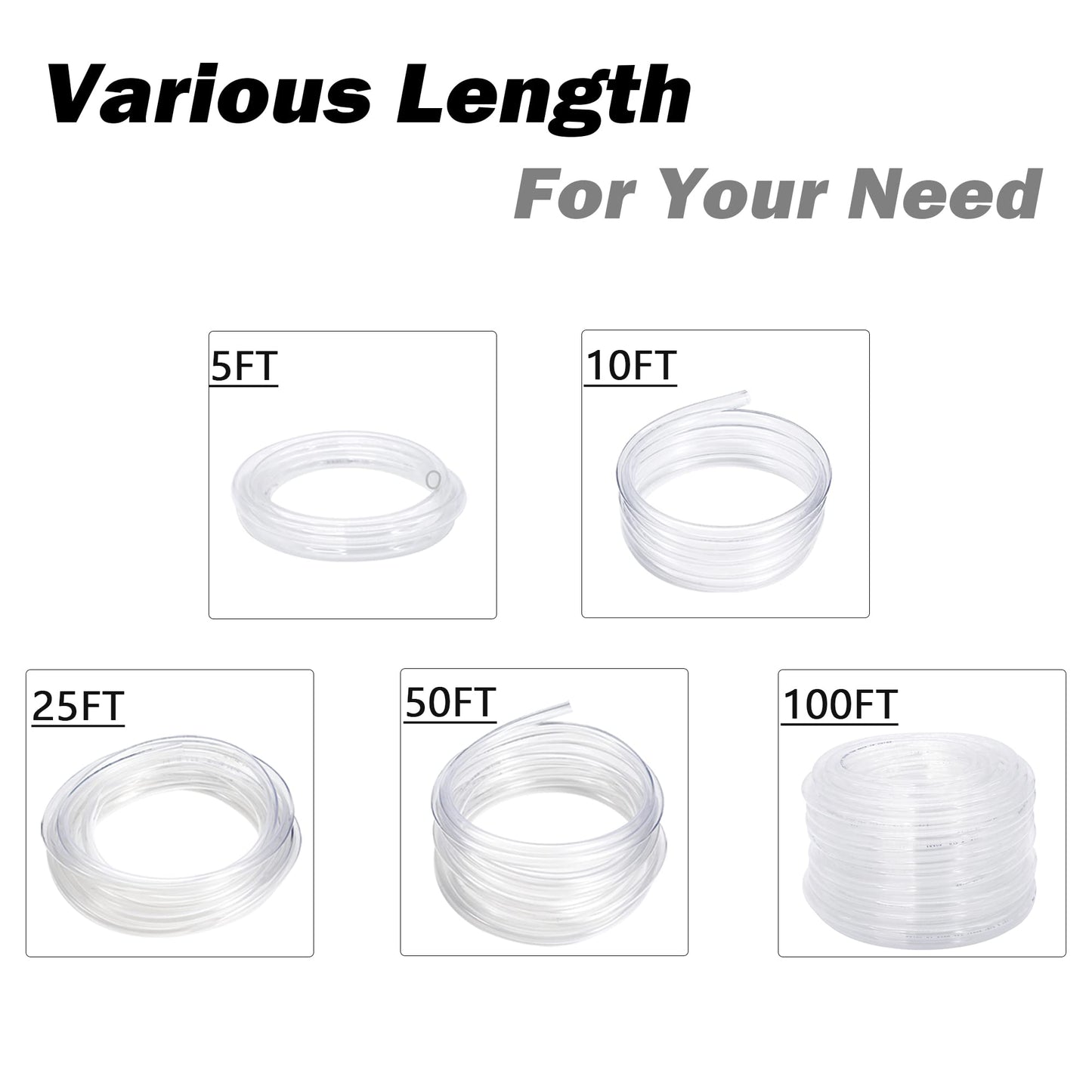 DAVCO 1/2" ID - 100 ft Clear Vinyl Tubing with 2 Stainless Clamps, Low Pressure Flexible PVC Tube, Heavy Duty UV Chemical Resistant Lightweight Plastic Vinyl Hose, BPA Free and Non Toxic