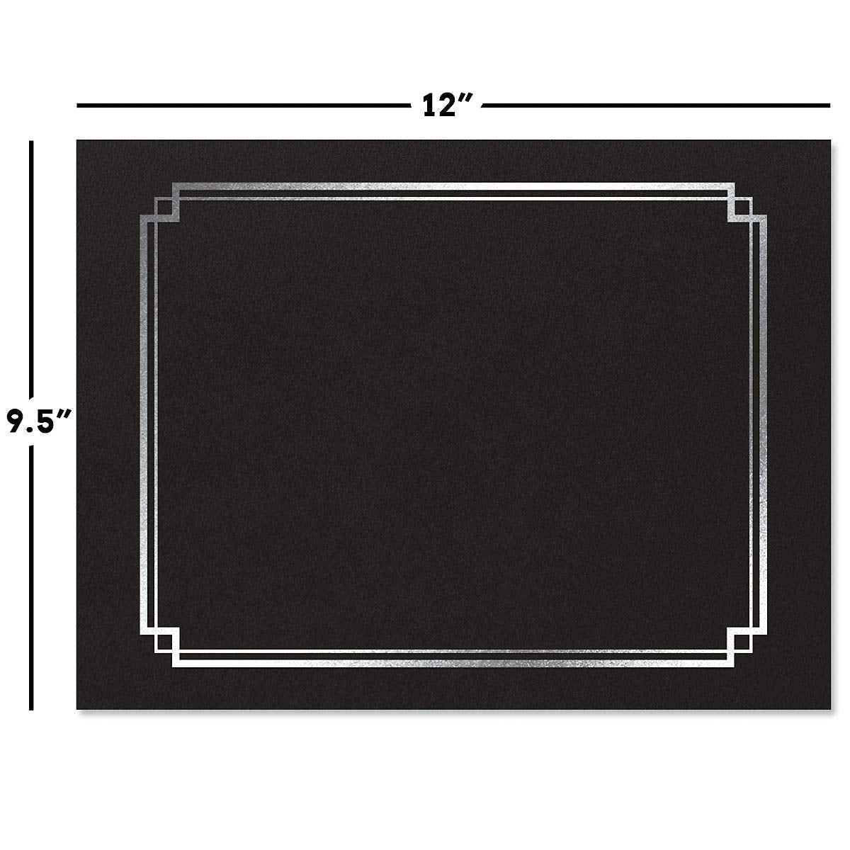 Classic Black and Silver Foil Certificate Folders - Pack of 50, Linen Cover 80 lb. Stock, Folded, Die-Cut Corners, for Office, Business Awards, Graduation, School Diploma Holder, 9-1/2" x 12"