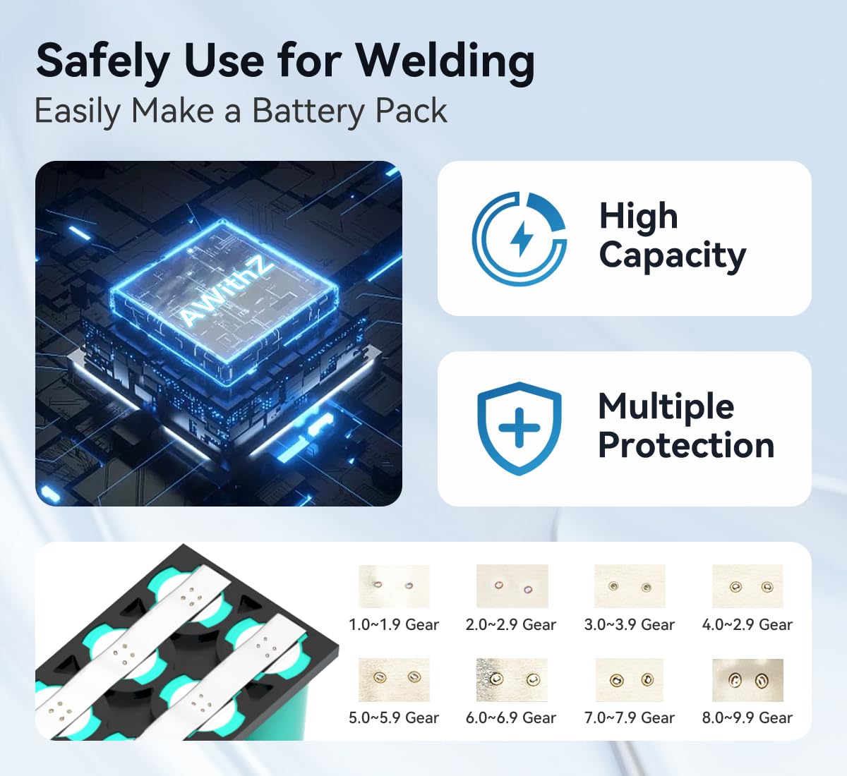 Battery Spot Welder, AWithZ 1.5" LCD Screen Recyclable 11000mAh Spot Welder, 99 Gears Adjustable Battery Welder, Mini Spot Welder for 18650 Battery (11000mAh)