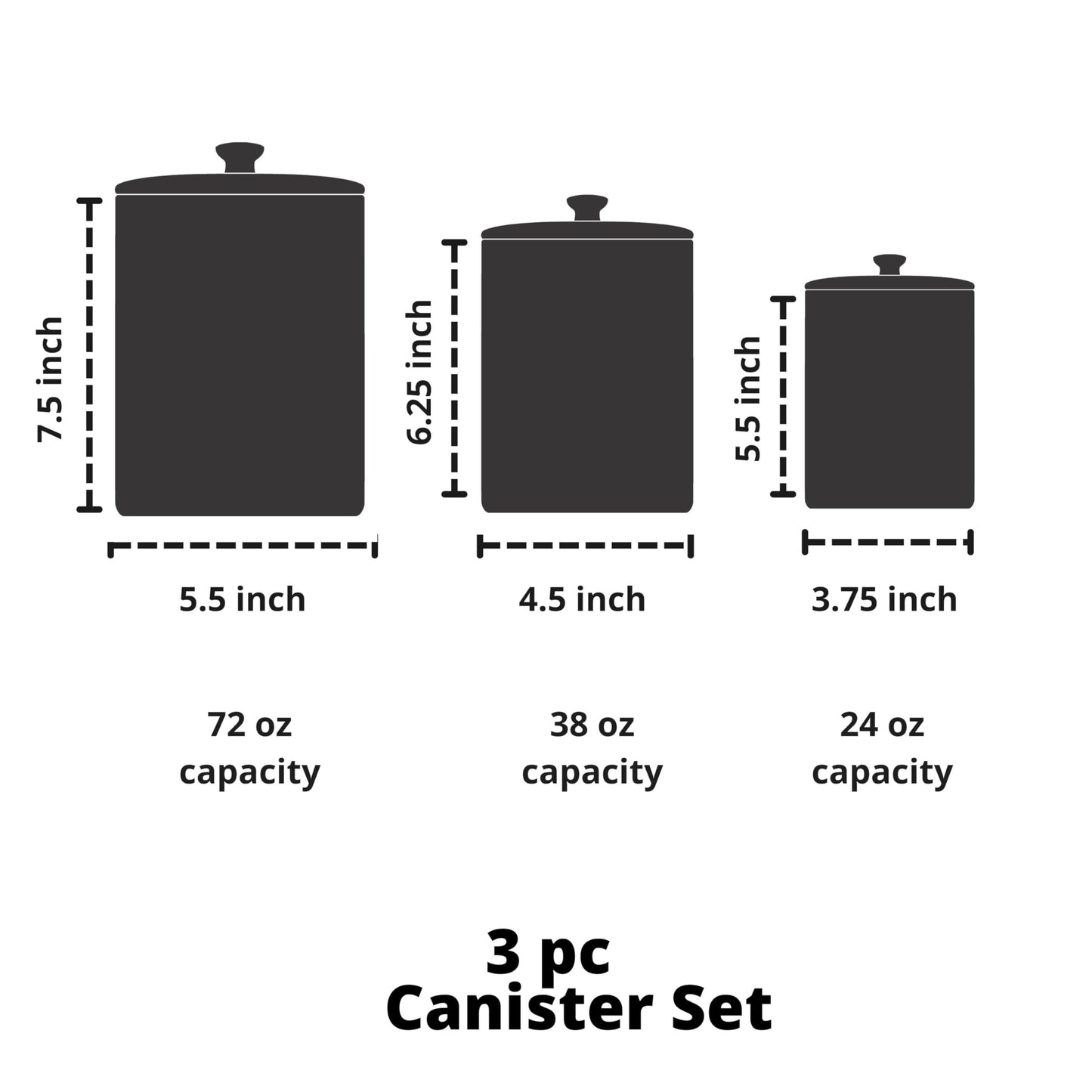 10 Strawberry Street CAN-HMPTN-WHT Kitchen Canister Set, 3 Piece, Hampton White