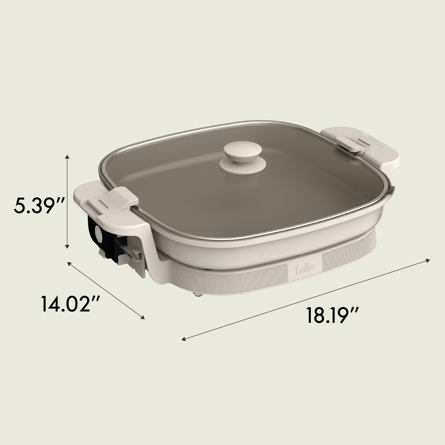 bella Make & Take XL Electric Skillet, Fits-anywhere™ kitchenware, EverGood™ Ceramic Coating, Adjustable Temperature & Dishwasher-Safe Tempered Glass Lid, Cast Aluminum Base, 1200 Watt, Oatmilk