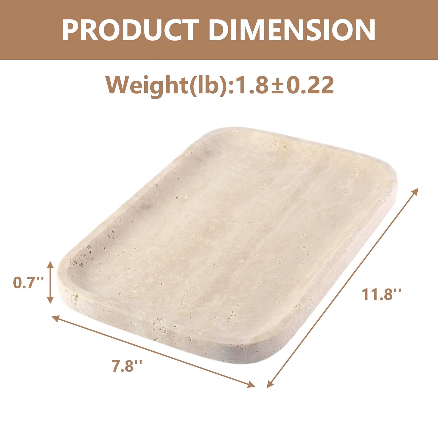 Marble Vanity Tray for Dresser Organizer, Travertine Bathroom Tray Countertop, Beige Decorative Serving Trays, Kitchen Sink Storage, Jewelry & Perfume Holder(Travertino Romano)