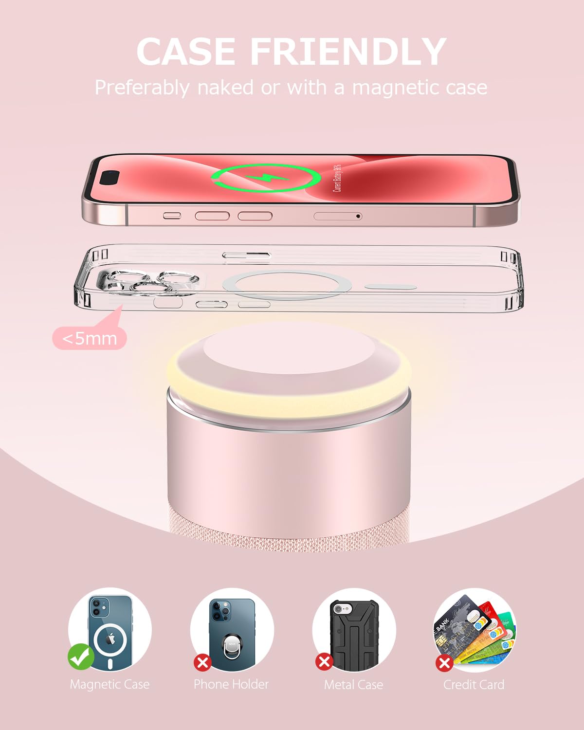 COLSUR Bluetooth Speaker with Night Light, Magnetic Wireless Charger, 2 in 1 Wireless Charging Station for iPhone 16/15/14/13/12 Series, AirPods Pro/3/2, Gift for Teens/Women/Girls/Boys/Man