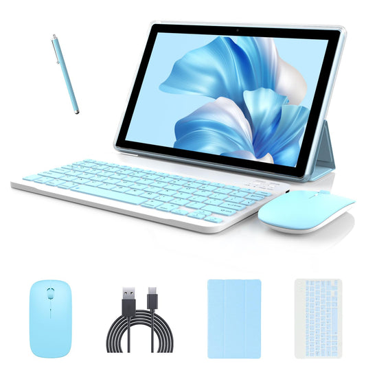 Android 14 Tablet, 10 inch 2 in 1 Tablets with Keyboard/ Case/ Mouse/ stylus, 8GB RAM+64GB ROM+1TB Expand Tablet, 1280*800 IPS Touch Screen Tablet Computer, 2.4G/5G WiFi 6 BT 5.0, Long Battery Life