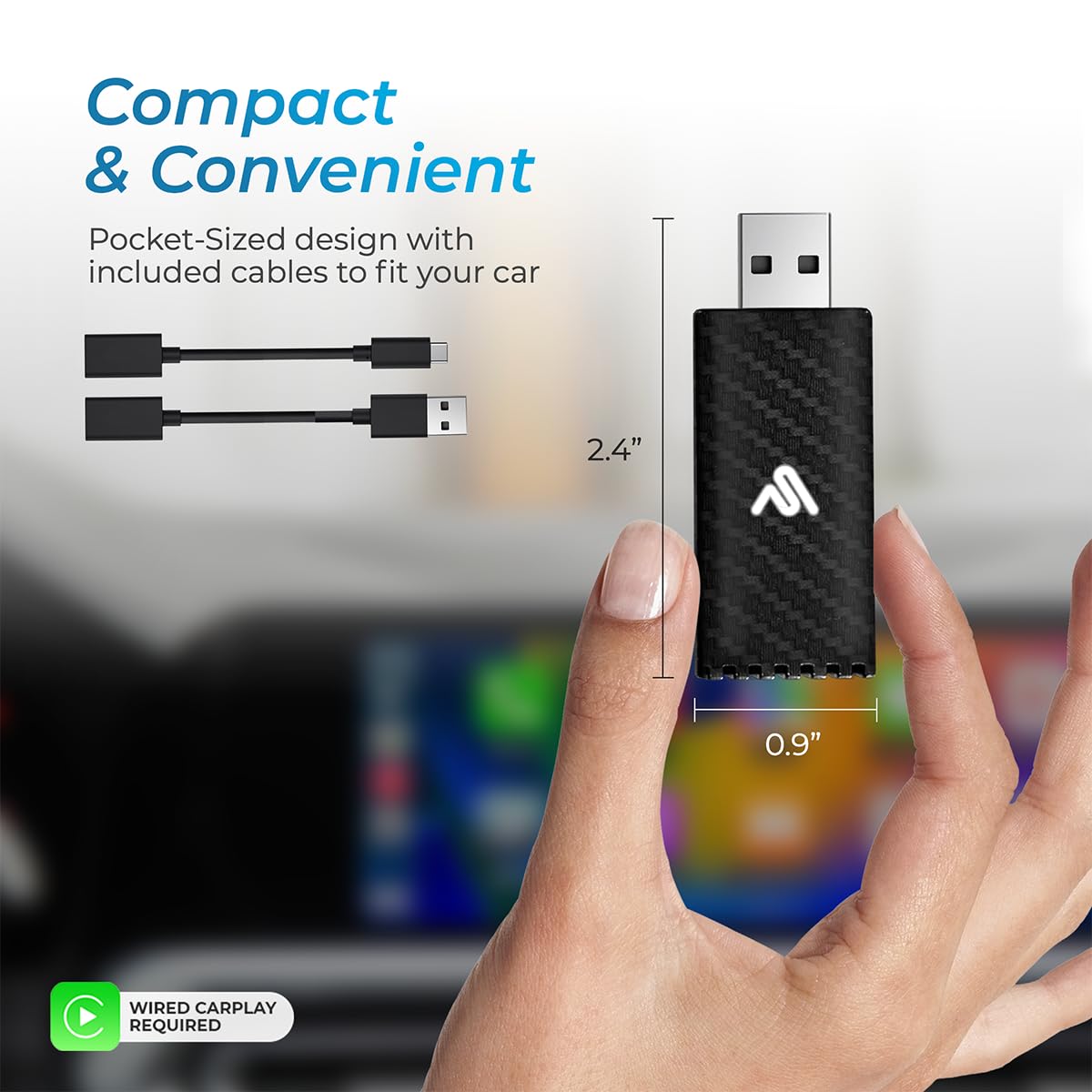 AutoSky Wireless CarPlay Adapter 2023 Pro Edition - Fastest and Most Compact Wireless CarPlay Adapter Factory Wired CarPlay Cars – USB-A and USB-C Cables – Wired CarPlay Required