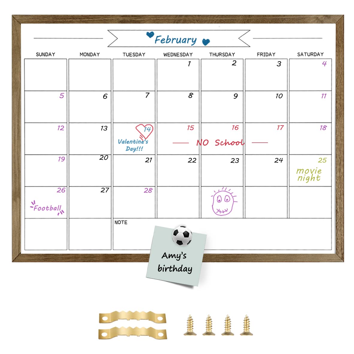 TORASO Dry Erase Monthly Calendar Board, Solid Pine Wood Rustic Brown Frame Magnetic Surface Whiteboard for Wall，23.6"x 31.5"(YLBB-B-RB-6080)
