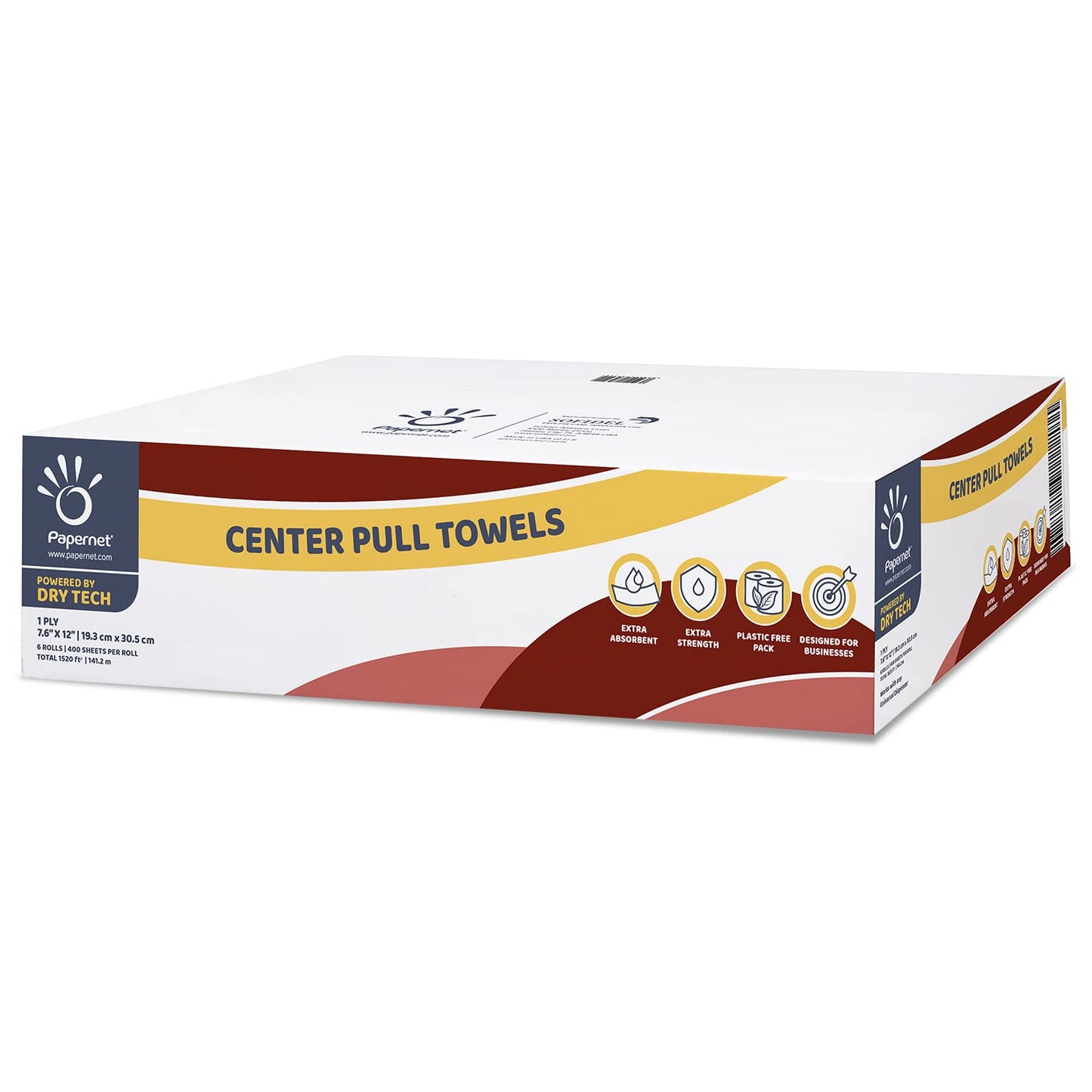 Papernet Centerpull Paper Towels | 6 Rolls Powered by Dry Tech | Compatible with Universal Dispenser | 1-ply 7.6” x 12”