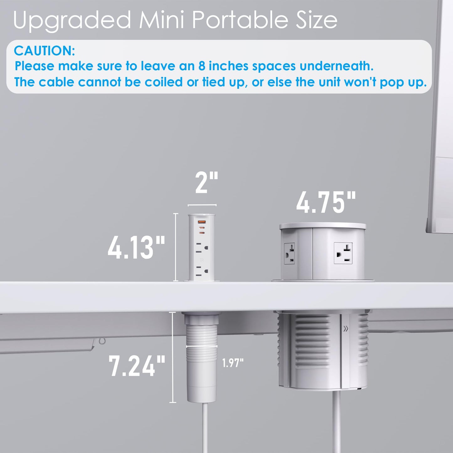 ANNQUAN 2 inch Space Saver Pop Up Outlet for Countertop with PD20W USB Ports,2 Outlets Tamper Resistant,Splashproof Pop Up Socket,Desk Power Grommet for Home Office Kitchen White
