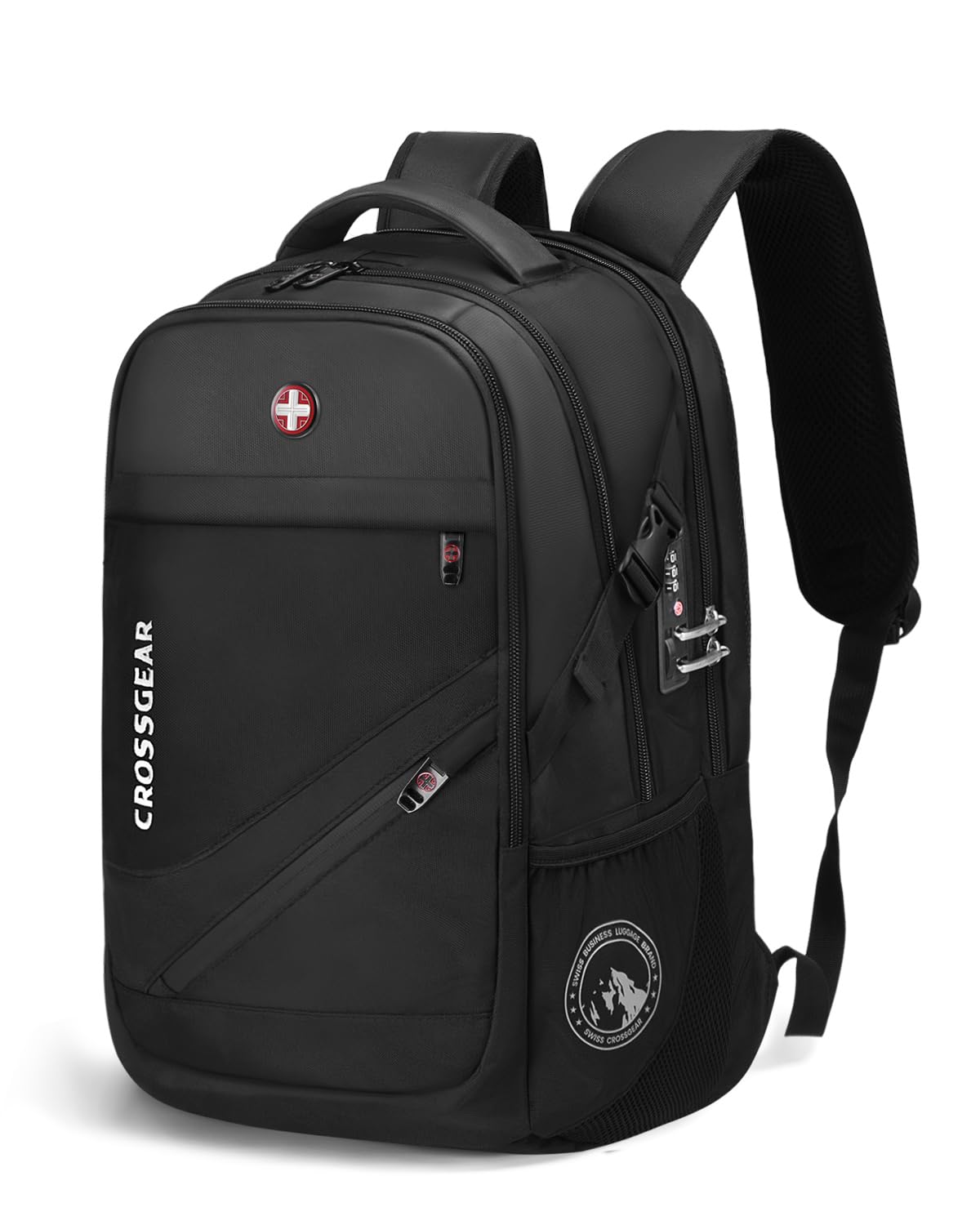 CROSSGEAR 17.3 inch Laptop Backpack for Men Women with Anti-Theft Lock, 30L Backpack for Travel with USB Charging Port, Water-Resistant Business Computer Backpack for Men Work College,Black