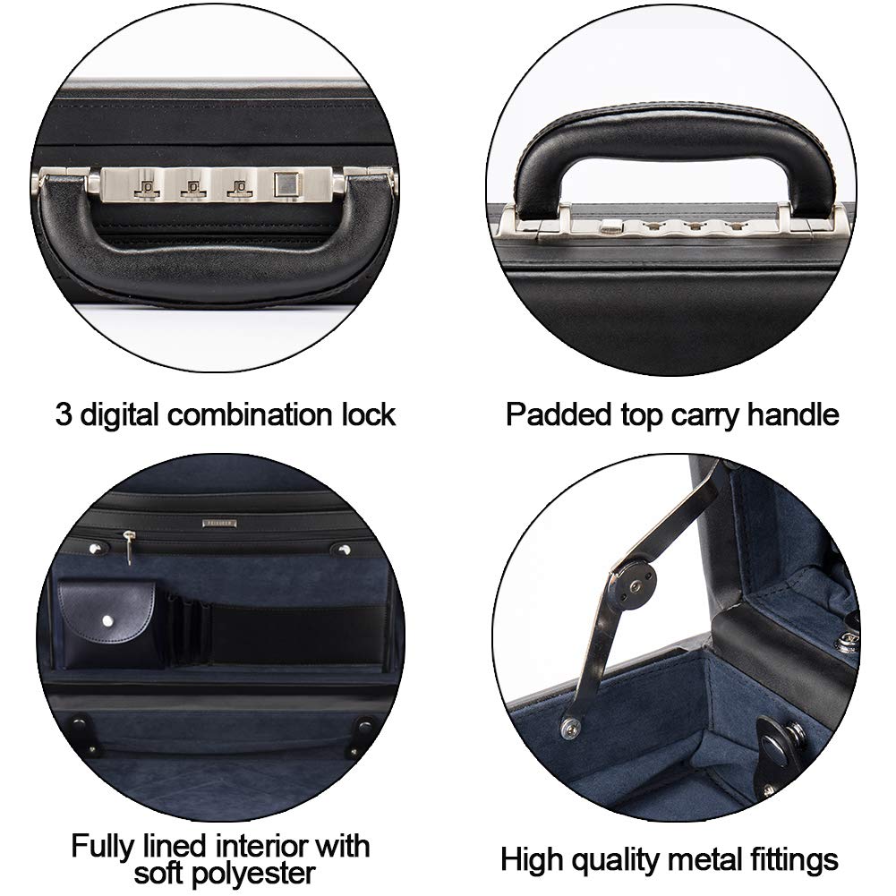 YUEMAI Hard Attache Briefcases for Men & Women/Bonded Leather Slim Hard-Sided Laptop Cases with Combination Locks - Black