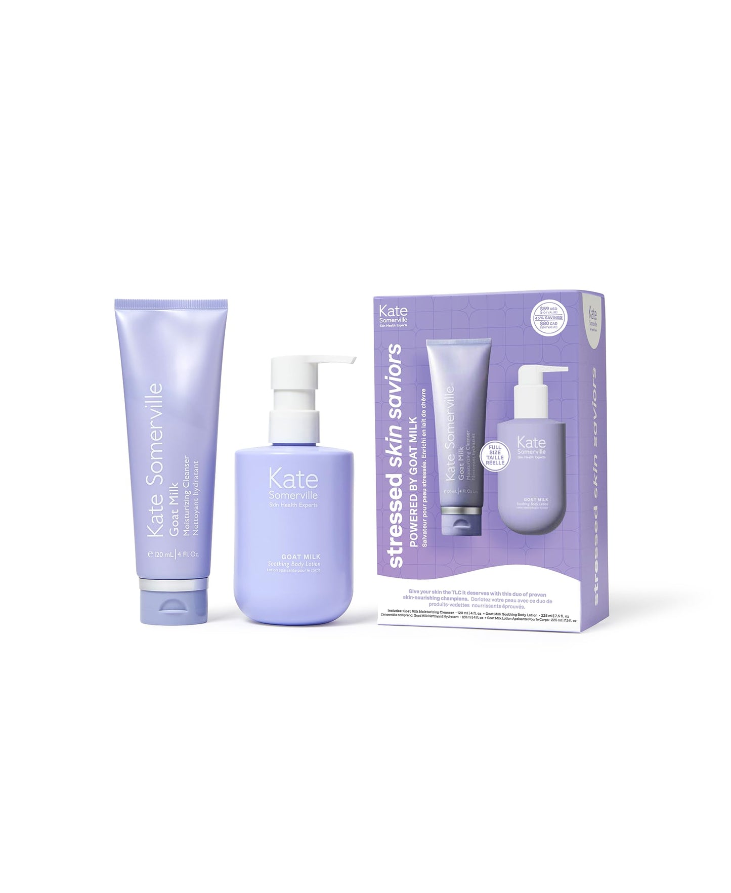 Kate Somerville Stressed Skin Saviors Goat Milk Set - Face and Body Skincare Set with Goat Milk Cleanser, Goat Milk Body Lotion
