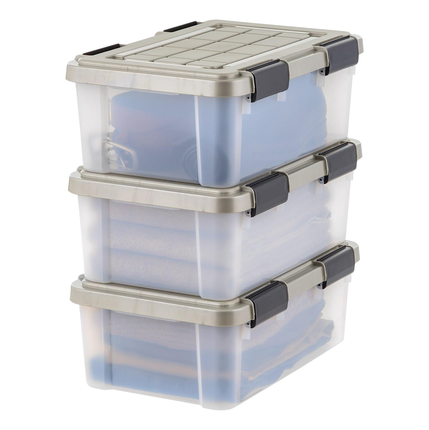 IRIS USA 16 Qt Storage Bins with Gasket Seal Lid, 3 Pack - BPA-Free, Heavy Duty Moving Containers Tight Latch, Weather Proof Tote, WEATHERPRO - Clear/Chrome