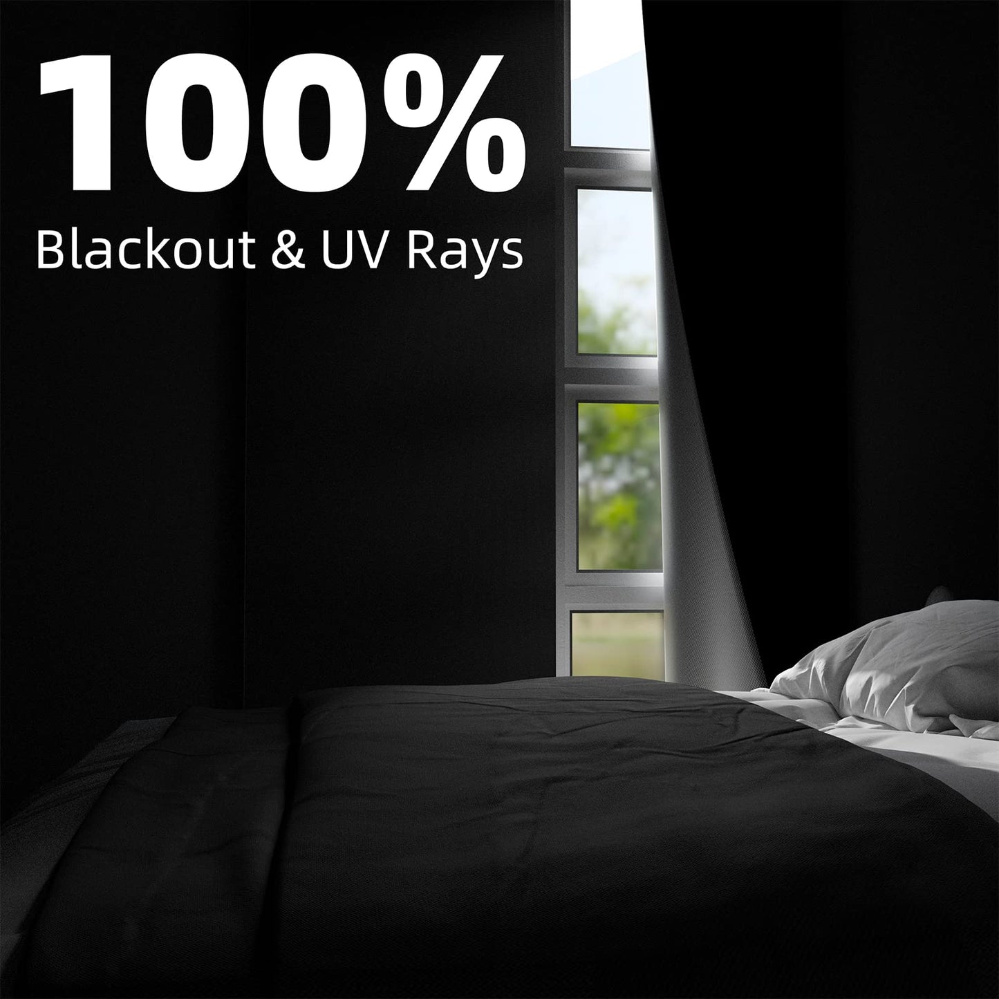 NIGHTON Portable Blackout Curtains 71"×60" Strong Hook and Loop Tape Strips with Adhesive,Black out Shades That can be Cut,100% Blackout Material Blackout Blinds for Baby Nursery or Travel-Black 2Pack