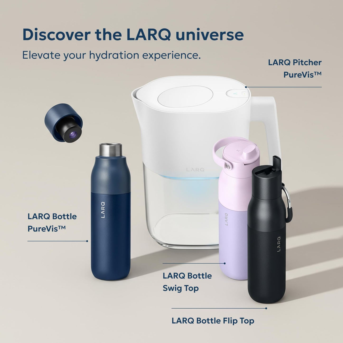 LARQ Water Filter Pitcher 1.9L (8-Cup) – Nano Zero Filter Removes Chlorine, Lead, PFAS & More – Monaco Blue