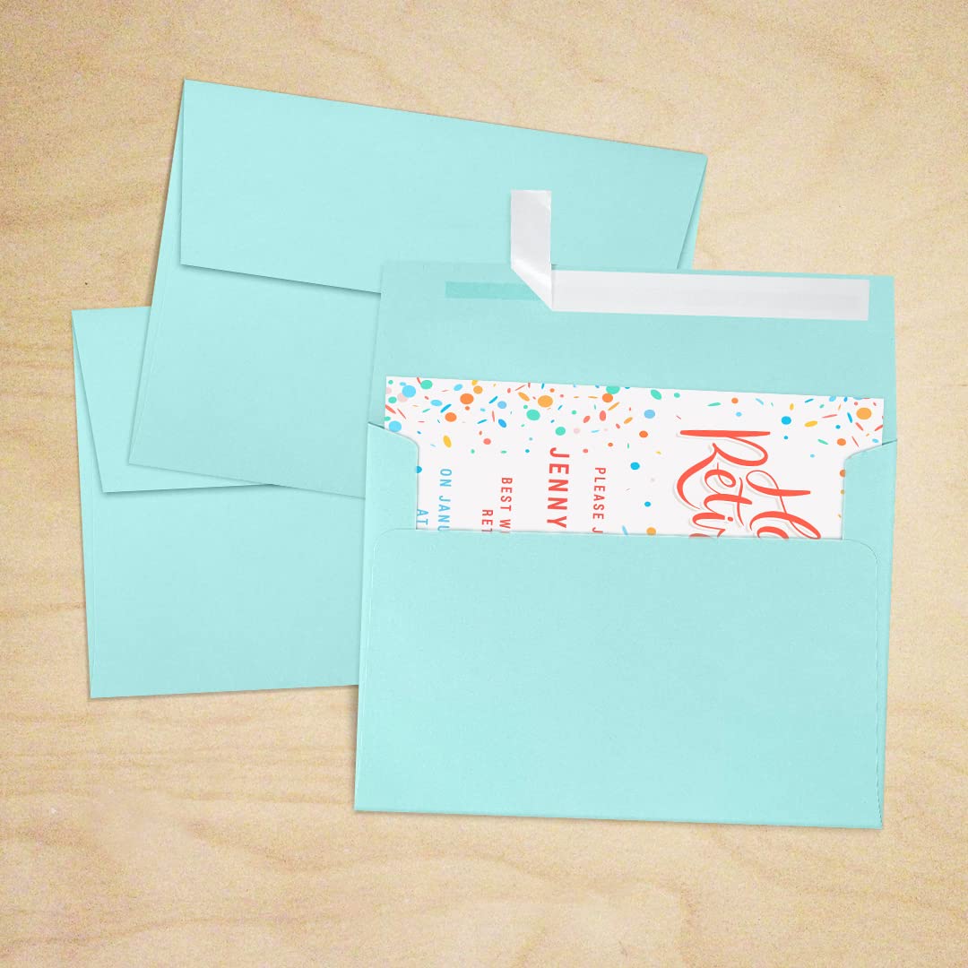 LUXPAPER A7 Invitation Envelopes for 5 x 7 Cards in 80 lb. Seafoam, Printable Envelopes for Invitations, w/Peel and Press Seal, 250 Pack, Envelope Size 5 1/4 x 7 1/4 (Green)