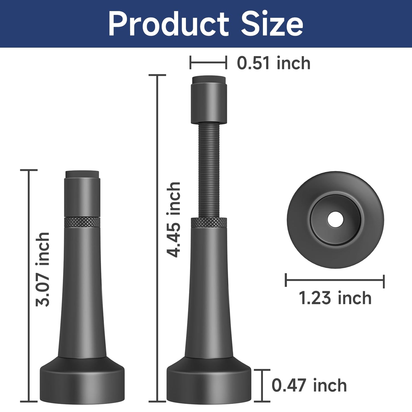 6Pcs Adjustable Door Stopper, 3.07-4.45in Aluminum Door Stoppers for Bottom of Door, Matte Black Door Stop for Wall with Silicone Tip, Screw & Adhesive Installation