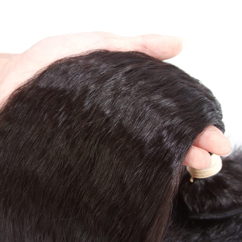 Kerriana Kinky Straight Human Hair Bundles, Kinky Straight Sew In 100% Unprocessed Brazilian 3 bundles 10 12 14 inch For Black Women