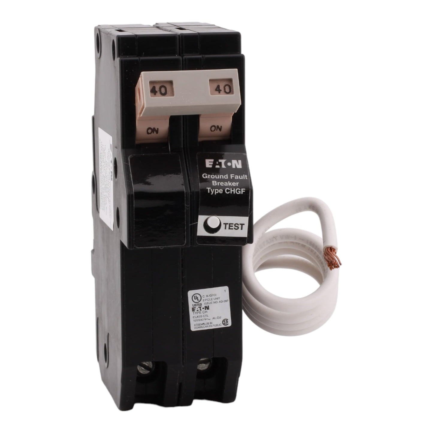 CHN240GF 40 Amp Double Pole GFCI Ground Fault Circuit Breaker, Pigtail Neutral, 240V, 10kAIC, UL Listed (1)