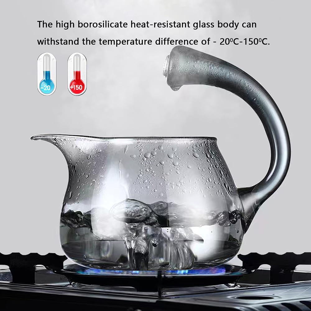 Lazy Kungfu Drip TeaPot, Heat Resistant Tea Set, Semi-Automatic Glass Teapot Suit for Magnetic Water Flow Wooden Glass Teapot Set (Bamboo Glass handle)