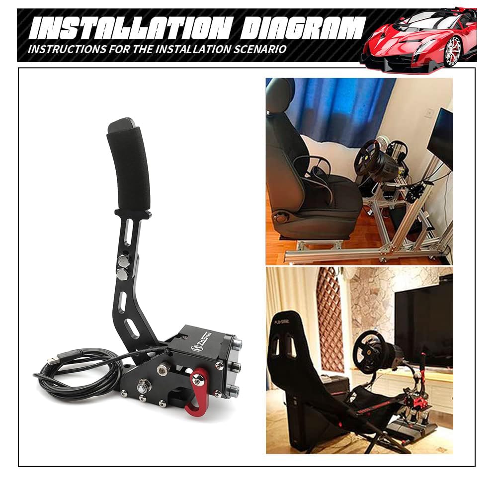 ZHSYMX USB Handbrak,PC Handbrake,USB Handbrake PC for 64Bit SIM Racing Games, Compatible with Logitech G27 G29 G920 G923 T500 T300 Simulate Linear Handbrake 6ft USB Cable with Fixing Clip and Plate