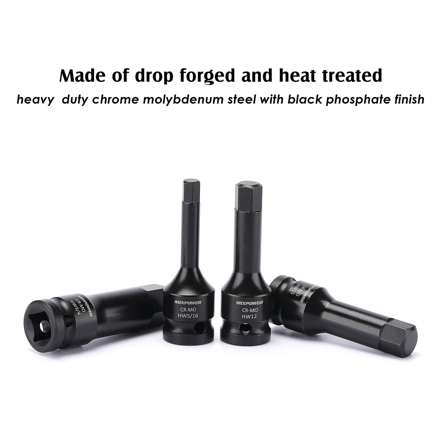 MIXPOWER 1/2" Drive Master Impact Hex Bit Set, Hex Driver, 20-Piece 1/2" Drive Allen Bit Socket Set, SAE/Metric, 1/4" - 3/4", 6-19mm, Cr-Mo Steel, Impact Grade