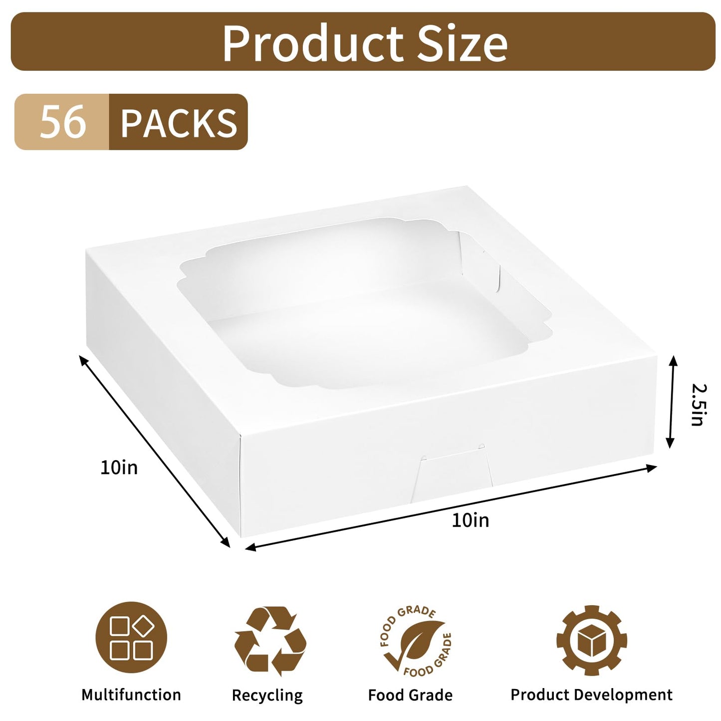 Moretoes 56pcs Pie Boxes 10x10x2.5 Inches Bakery Boxes with Window for Cookies, Pastries, Pies, Pastries, Muffins, Donuts