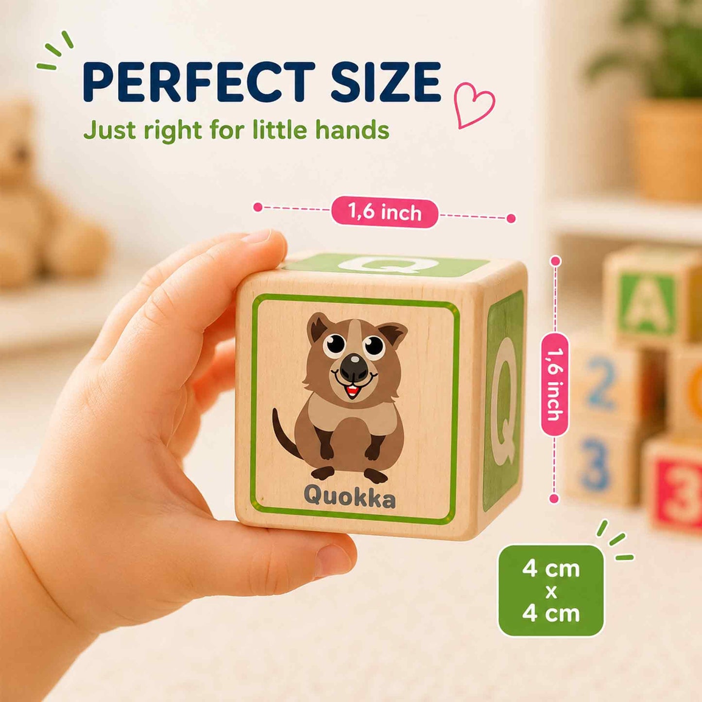 QUOKKA Wooden Blocks for Toddlers 1-3 - 26 ABC Learning Baby Blocks for Kids 3-5 Year Olds Stacking Alphabet Wood Toys 2-4 yo - Educational with Letters Numbers