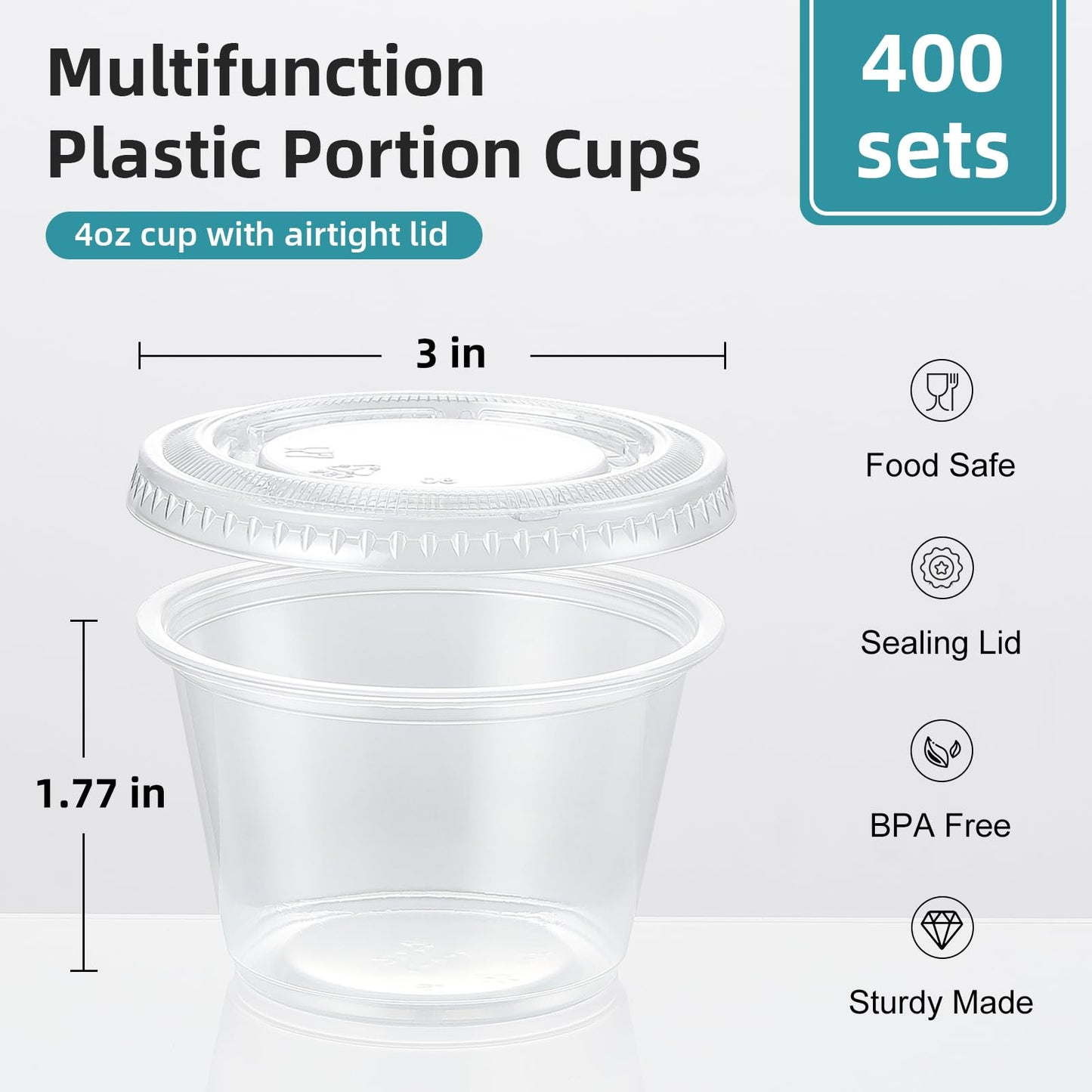 AOZITA 400 Set 4 oz Portion Cups, Jello Shot Cups with Lids, Disposable Plastic Condiment Dipping Sauce Cup, Small Containers for Salad Dressing