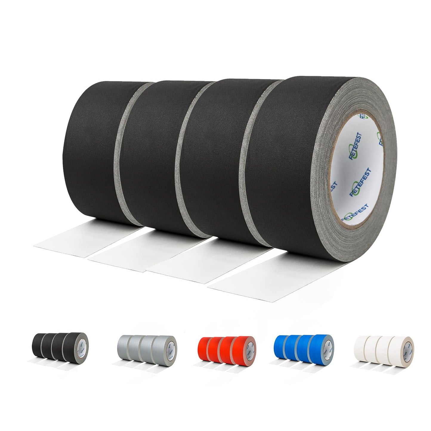 Fetefest Gaffers Tape Black 4 Pack in Bulk Heavy Duty, 2" x30Yards Each, Professional Grade Gaffer Tape, Non-Reflective No Residue Hand Tear Self-Adhesive, Multiple Purposes (Black, 4 Rolls)