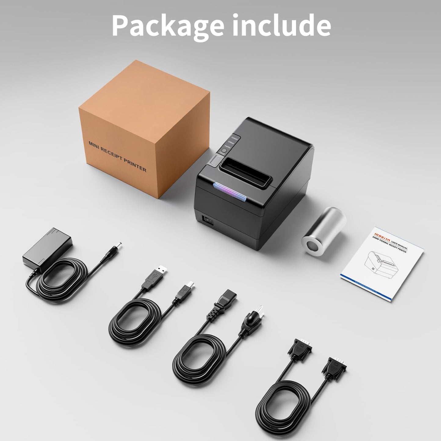 Rongta POS Printer, 80mm Thermal Receipt Printer, Restaurant Kitchen Printer with Auto Cutter, USB Serial Ethernet Interface, ESC/POS Command, Support Cash Drawer for Windows/Mac/Linux(RP850)
