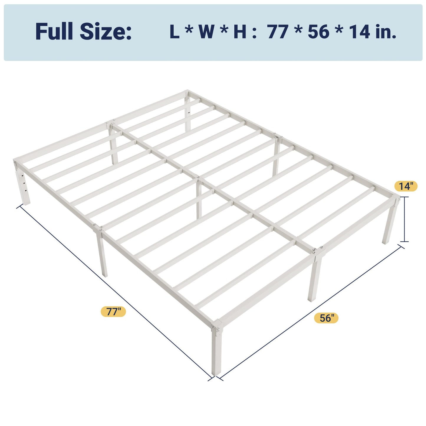 Allewie Full Size Bed Frame, 14 inch Metal Platform Beds with Storage Space, No Box Spring Needed and Easy Assembly, White
