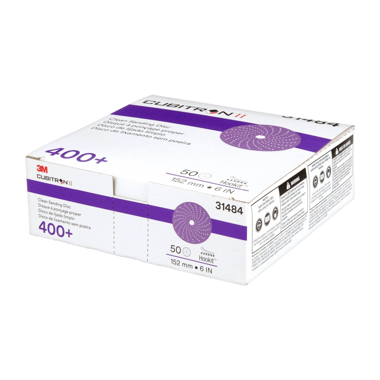 3M Cubitron II Hookit Clean Sanding Abrasive Disc 31484, 6 in, 400+ Grade, High Performance, Long Lasting, Multi-Hole Pattern, E-coat Sanding, Primer Sanding, 50 Discs/Carton