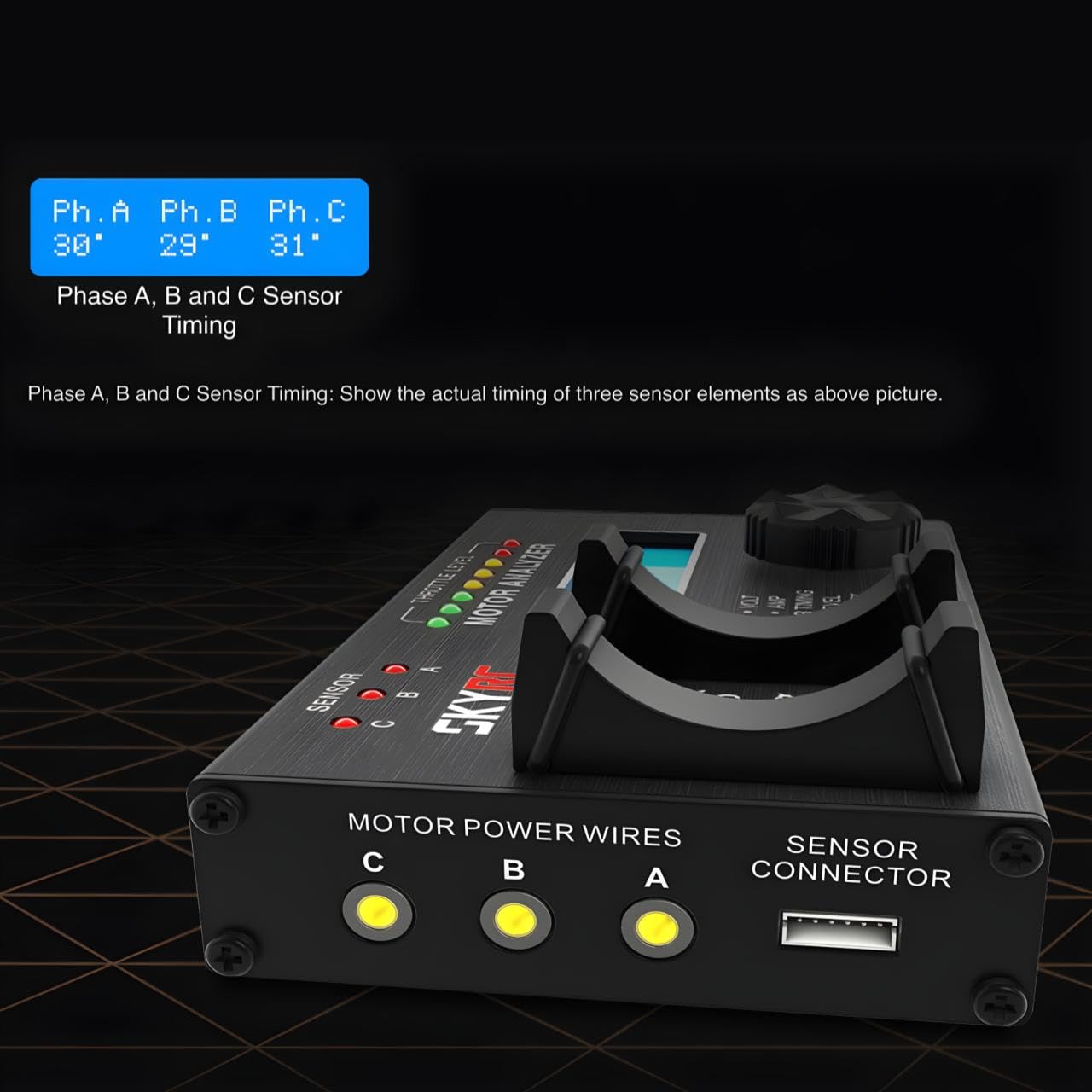 SkyRC Brushless Motor Analyzer: Motor KV, RPM, Timing Measurement, Hall Sensor Check, Brushless Motor Tester with 2x16 Characters LCD - Ideal for RC Hobby
