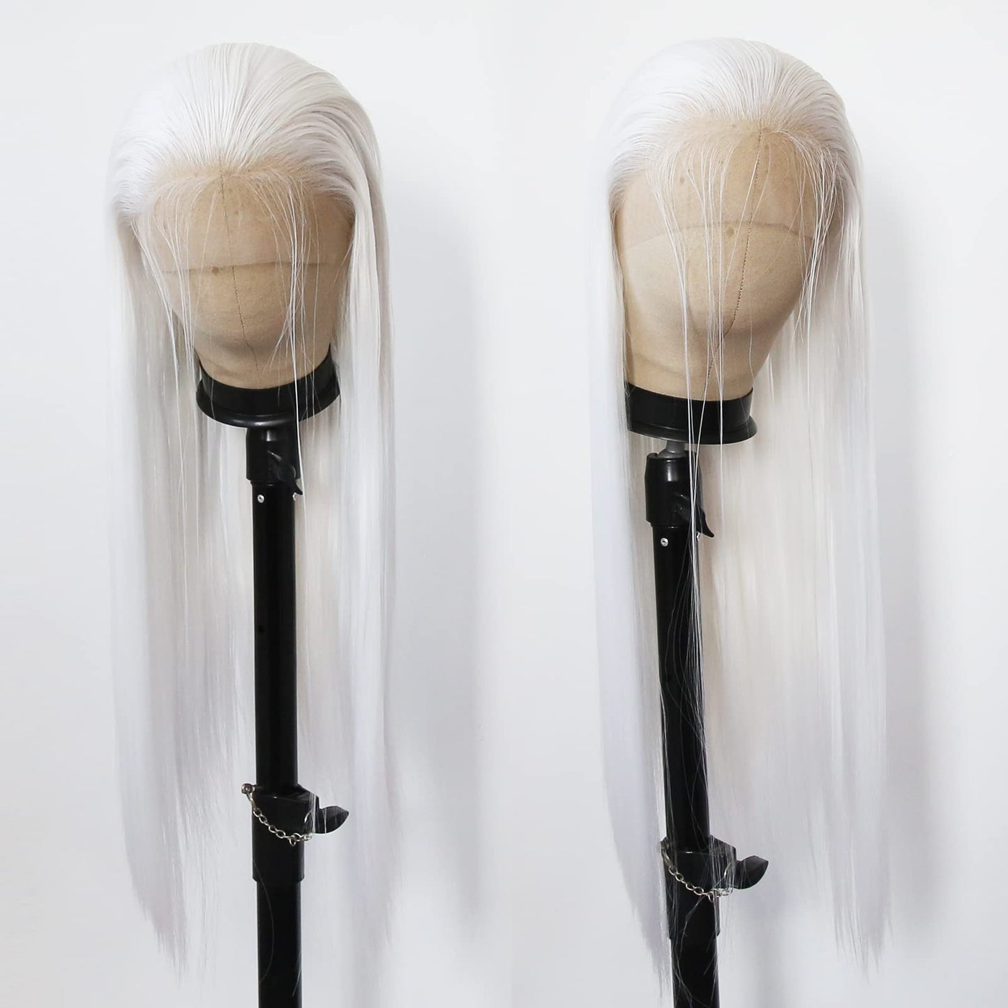 BTWTRY White Synthetic Lace Front Wig - Long Straight Platinum Snow White Lace Front Synthetic Wig - Pre Plucked Natural Hairline - Glueless Heat Resistant Fiber Hair Wig for Fashion Women