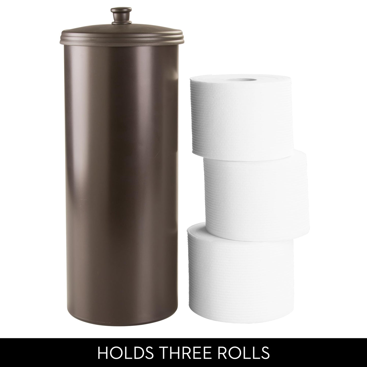 iDesign Freestanding Bathroom Toilet Paper Storage Holder with Lid for 3 Extra Rolls, 2-Pack, Bronze