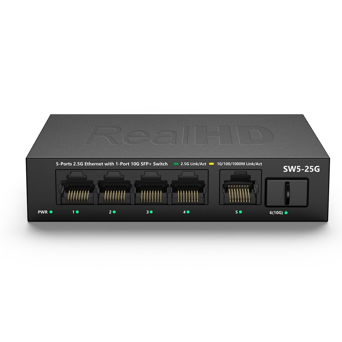 5 Port 2.5GB Ethernet Switch Unmanaged Network Switch | 5 x 2.5 Gigabit | 1 x 10G SFP+ | Multigig Switch 10-100-1000Mbps | 45G Bandwidth | Plug & Play | Fanless Metal Internet Switch | NOT Support VPN