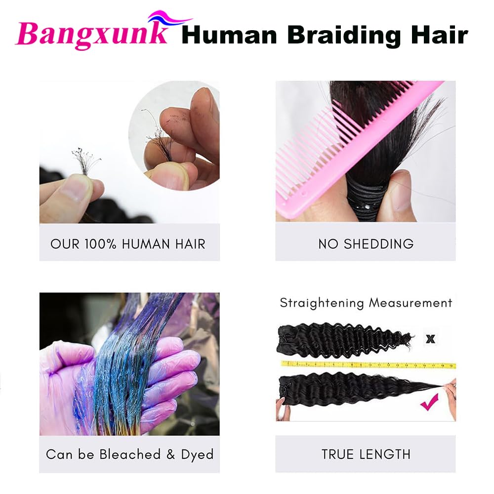 Human Braiding Hair 3 Bundles/Pack 150g Curly Water Wave Human Bulk Hair for Braiding No Weft 10A Brazilian Virgin Human Braiding Hair for Boho Braids Wet and Wavy Braids Extensions (16 16 16inch)