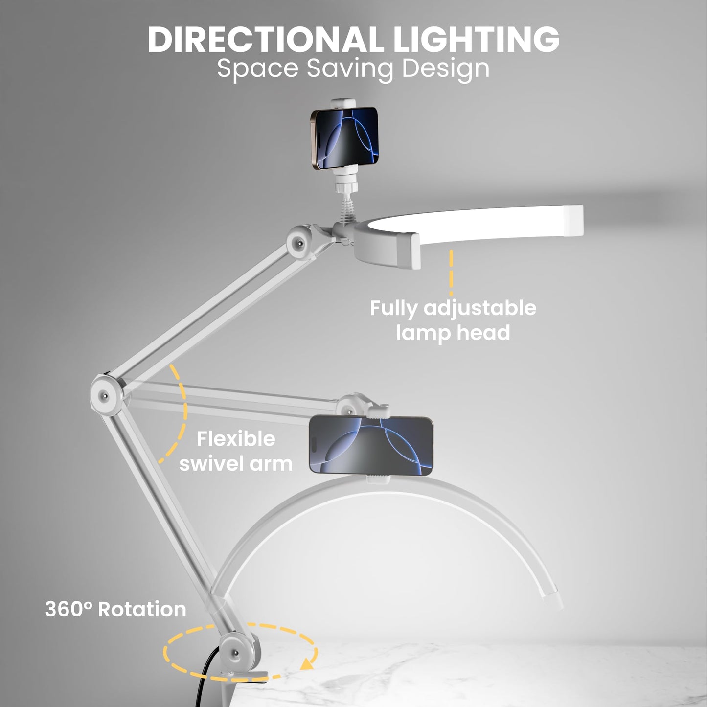 gelpal 3000 Lm Adjustable LED Half Moon Light with Clamp & Task Lamp - Bright, Dimmable Lighting for Office, Crafts, Nails &Salon, Remote Control (CCT，White)