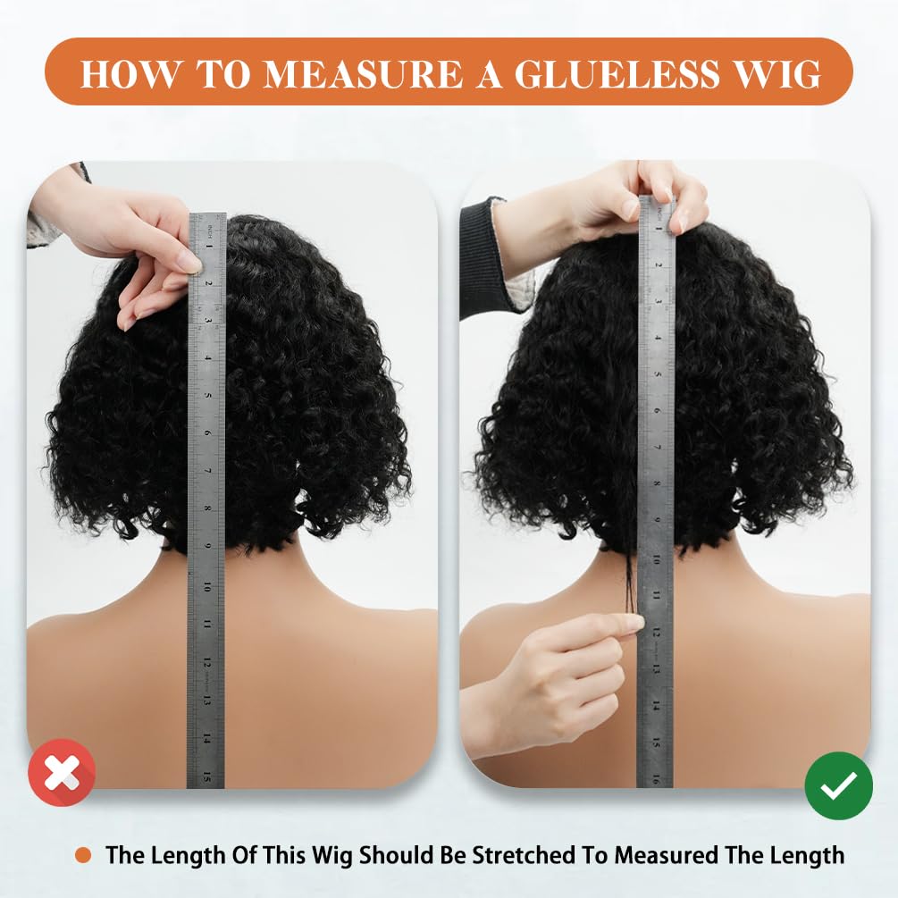 Glueless Wigs Human Hair Pre Plucked Pre Cut, Short Curly Deep Wave Lace Front Wigs Human Hair, 180% Density Wear and Go Glueless Bob Wig Human Hair for Women 10 Inch Natural Black