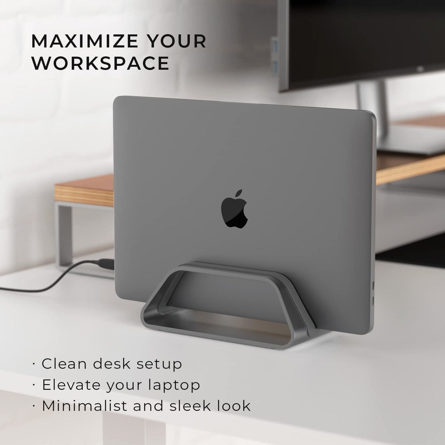 HumanCentric Vertical Laptop Stand for MacBook, Compatible with MacBook Pro Stand, MacBook Air Stand, Laptop Holder for Apple Laptop Desk Stand, Laptop Vertical Stand, MacBook Stand in Space Gray