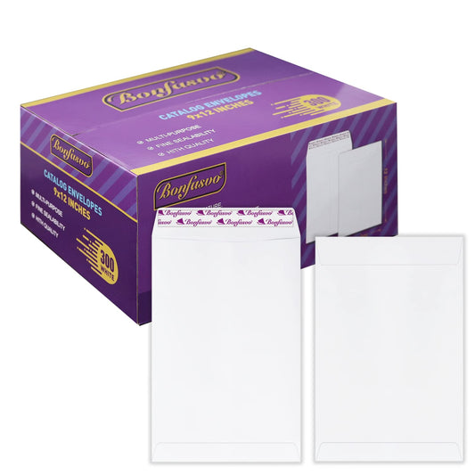 Bonfasvo 300 Pack 9x12 White Catalog Envelopes Peel & Seal Security Mailing Envelopes 120GSM Kraft Paper self Seal Envelopes for Invitations Papers Photos Documents Pictures Papers Files