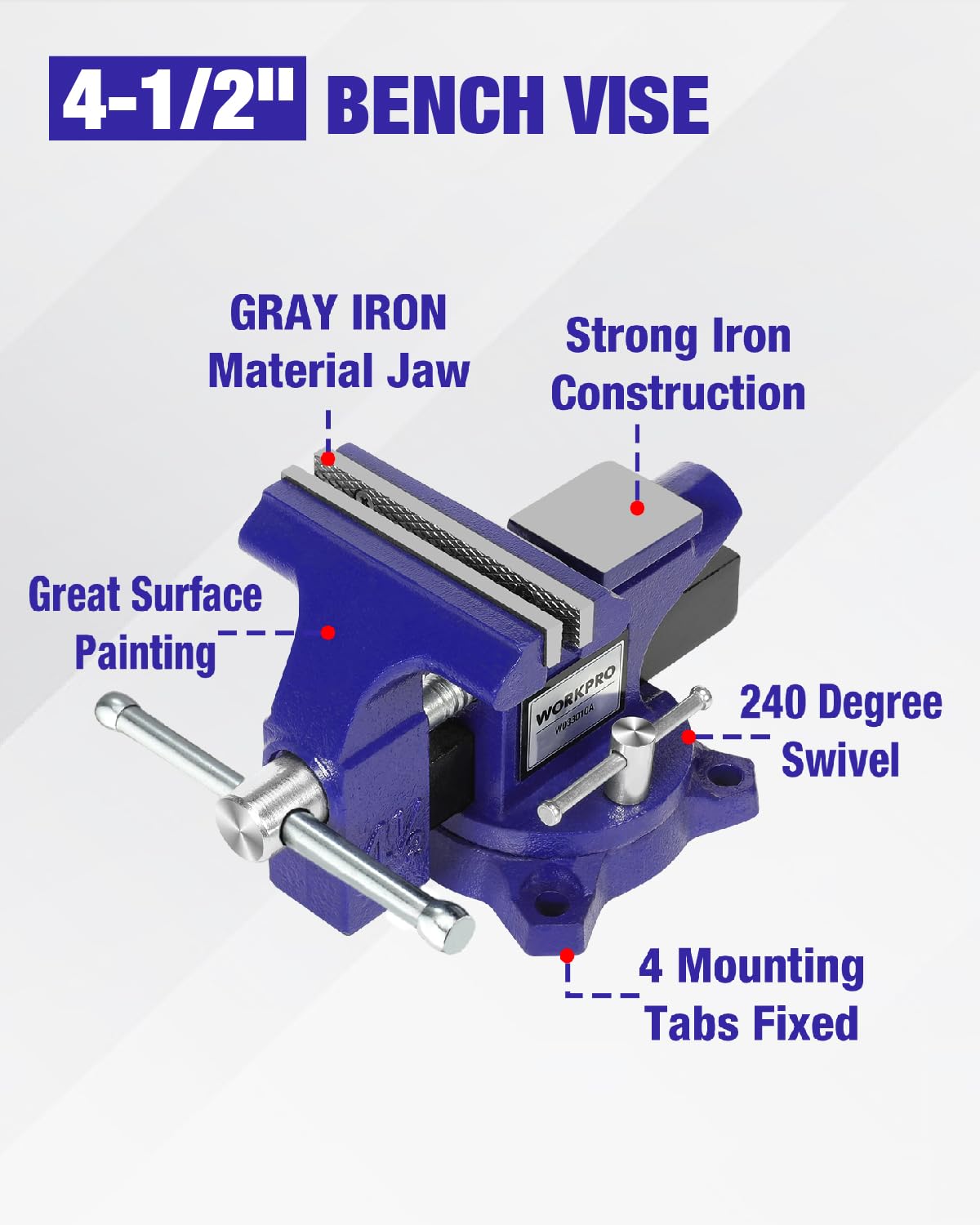 WORKPRO Bench Vise, 4-1/2" Vice for Workbench, Utility Combination Pipe Home Vise, Swivel Base Bench for Woodworking