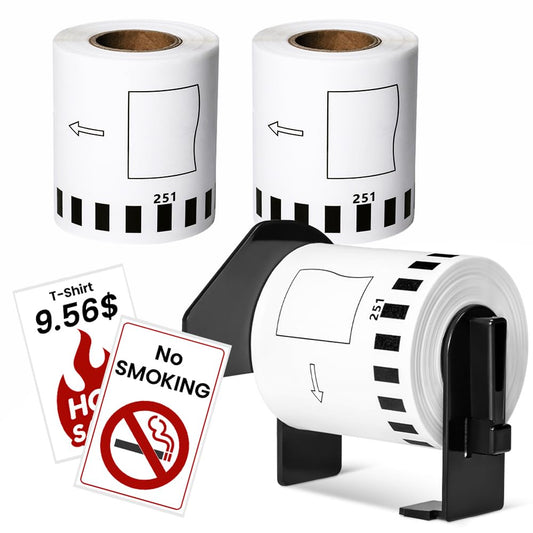 DK-2251 Compatible with Brother 2-3/7" x 50' Black/Red on White Continuous Paper Labels DK2251 for QL-800, QL-810W, QL-820NWB Printers, 3 Rolls+1 Frame