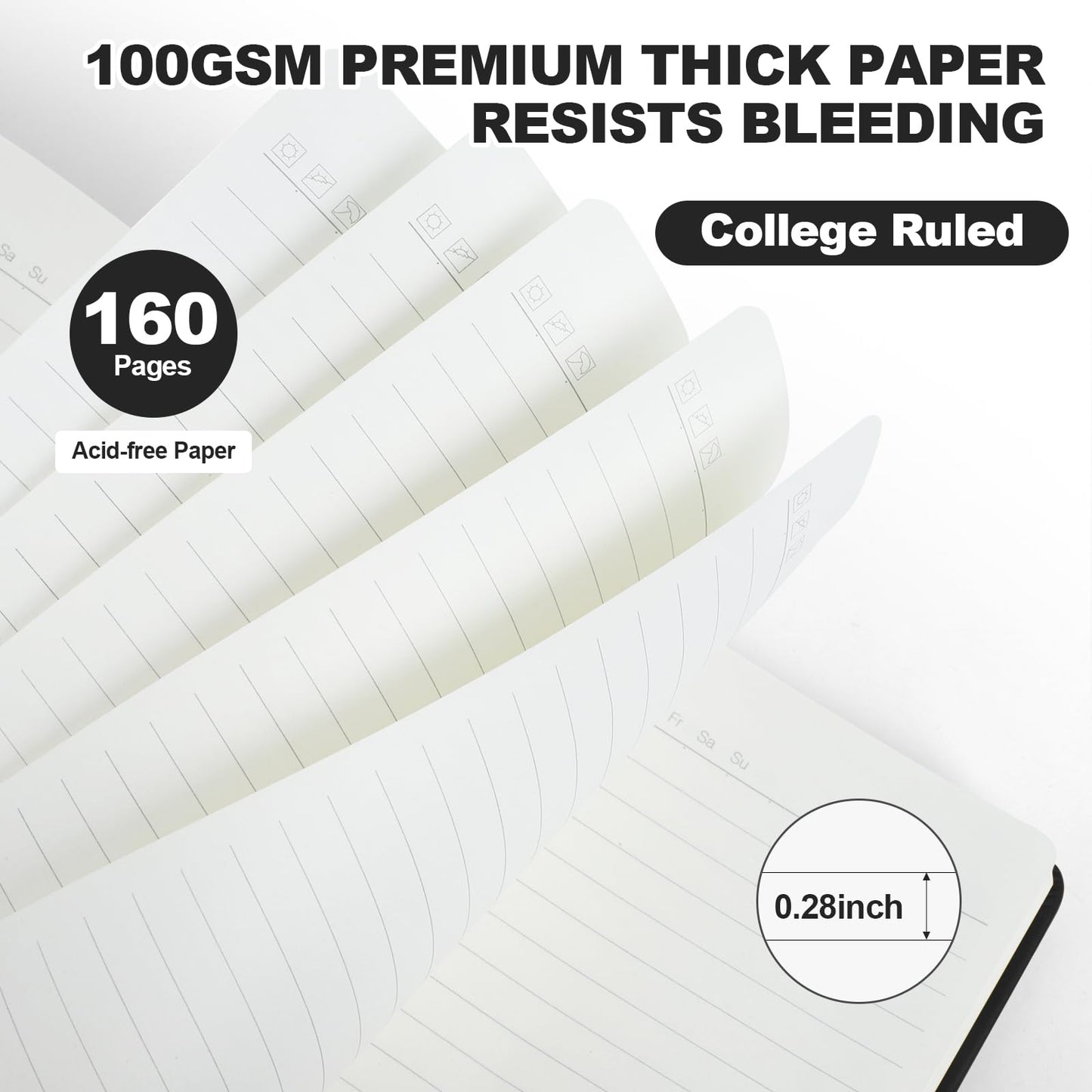 SUQJOY Lined Journal Notebooks for Writing, 100 GSM Thick Paper, 8 Pack Hardcover Notebooks, A5 College Ruled Notebook, Journaling Notebook for School/Travel/Office (Black- 8 Pack)