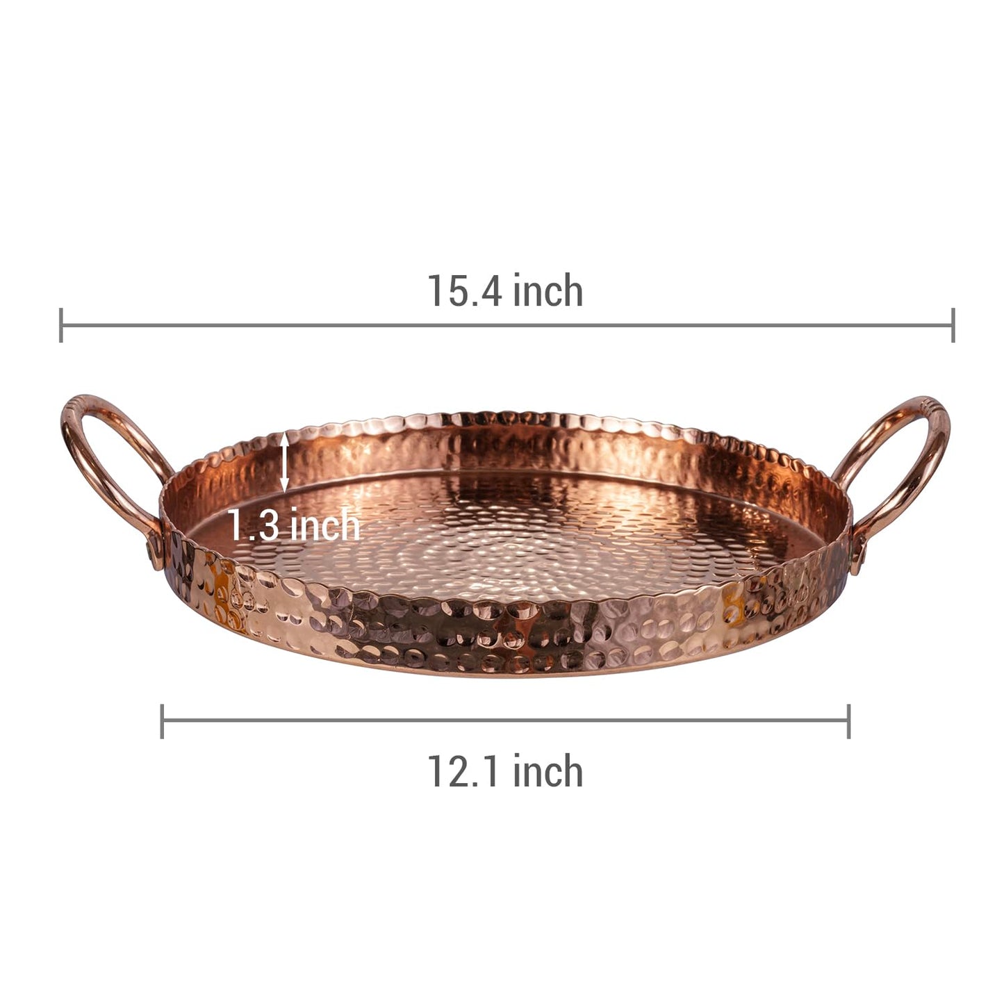 MyGift 12 Inch Copper Tone Metal Round Display Tray with Handcrafted Hammered Design, Decorative Tabletop Centerpiece Base or Serving Platter - Handmade in India